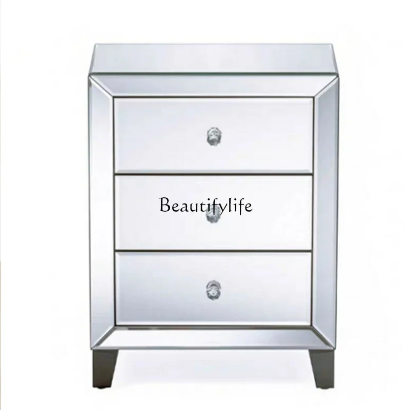 

04Mirror modern simple bedroom bedside table can be customized storage Nordic small bedside table