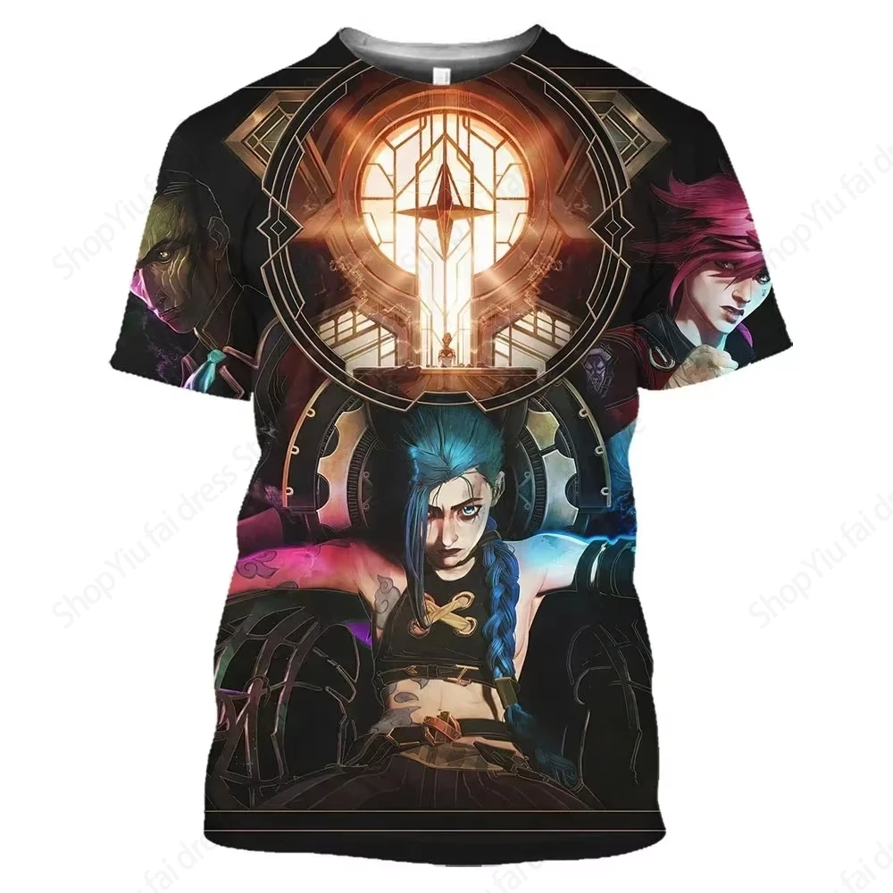 Anime Game T Shirt Arcane League Jinx 3d Print T-shirt Men Fashion T-shirt Teen O-neck Short Sleeve T-shirt Kids Tees Tops Women