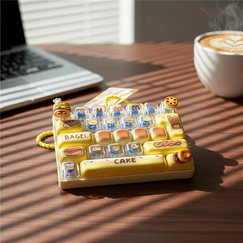 1Pcs 26 Key Click Button Keychain, Cute Burger Bagel Fidget Toy, Anti-Anxiety Decompression Bag Pendant for Office Relax view 6
