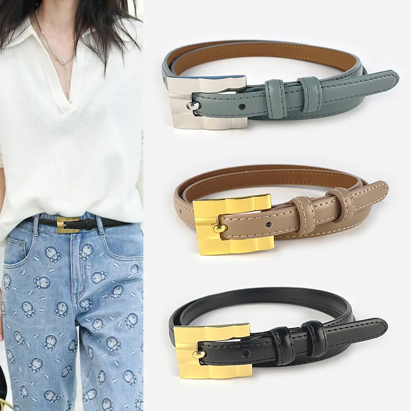 

Silver Gold Metal Buckle Slim Waistbands Real Leather Dress Shirt Belt Wholesale Multi-color Cowhide Cinturon Trenzado Hombre