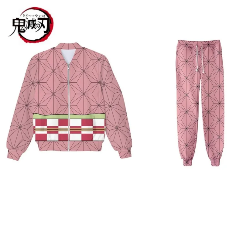 

Demon Slayer (Kimetsu no Yaiba) AnimeTanjiro Nezuko Zip-Up Hoodie and Pants Set Plus Size Coat Jacket Sweatshirt Male Female