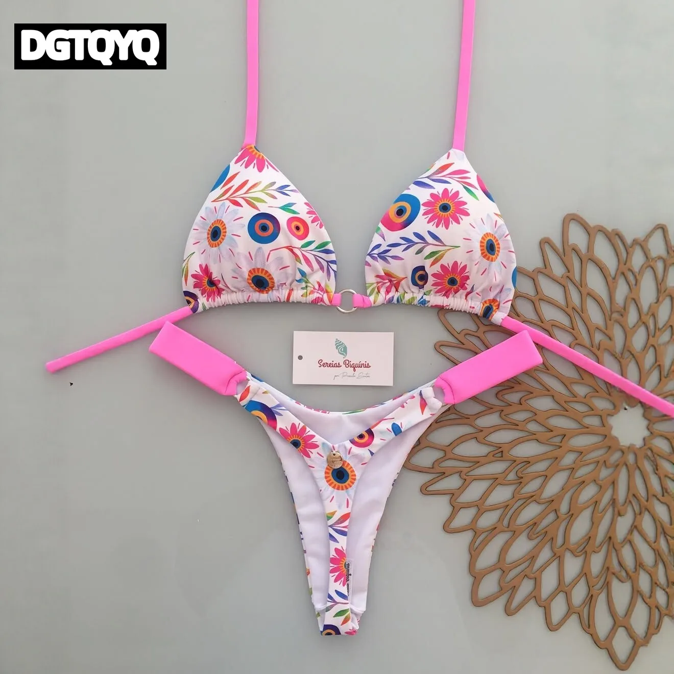 2026 New Sexy Lace-up Print Brazilian Bikinis Set Women Swimsuit Micro Swimwear Backless Biquini Thong Beachwear