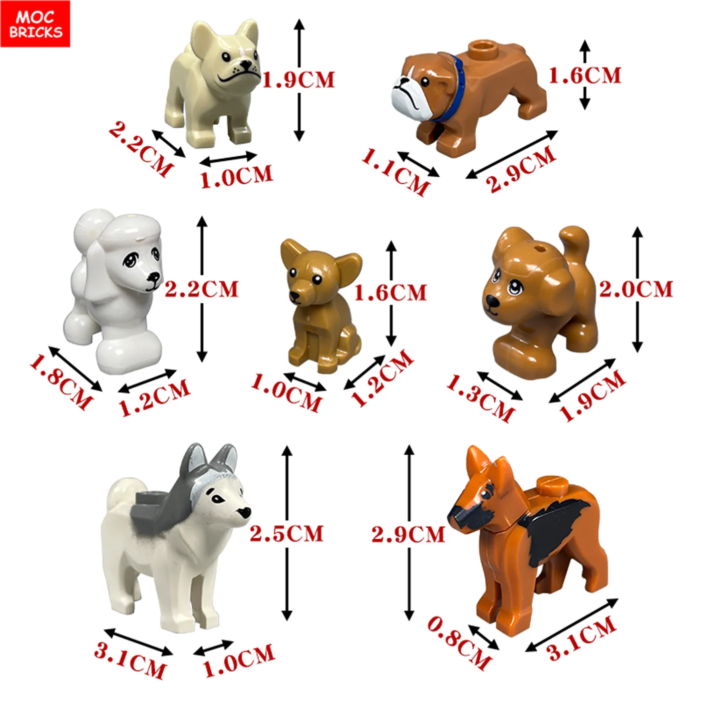 MOC Bausteine Kleine Hunde Serie Chihuahua Französische Bulldogge Pudel Zusammengebaute Bauklötze Kinderspielzeug Plastikpuppe – Detail 1