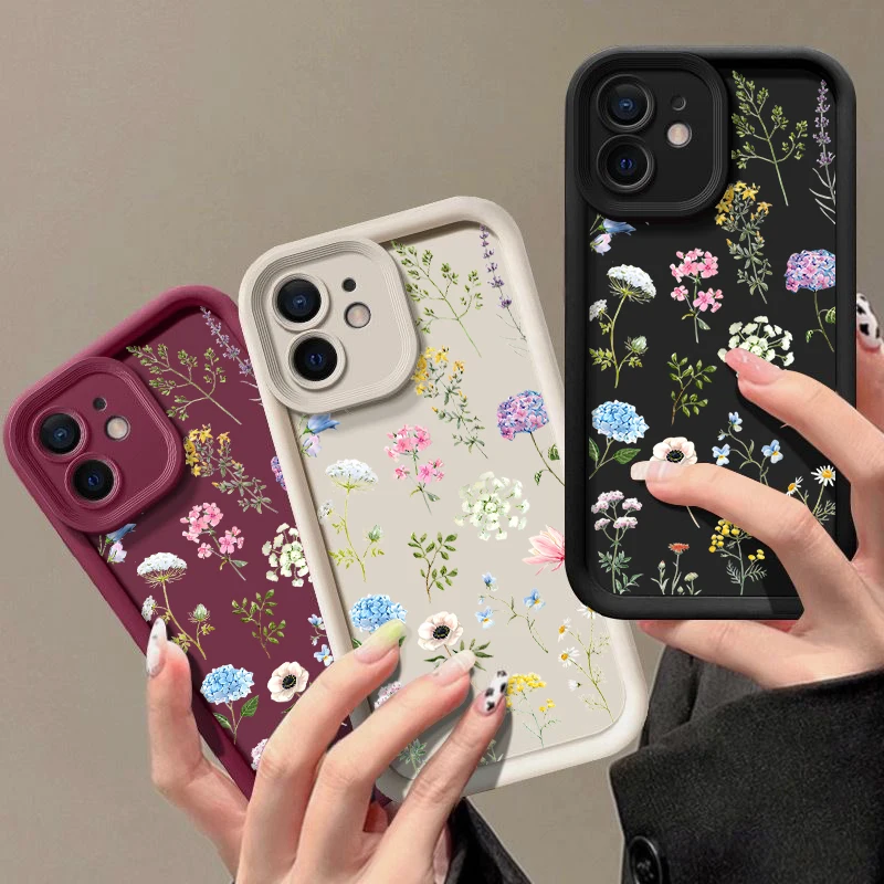 Hydrangea Flower Print Soft TPU Case For iPhone 15 Pro Max 14 13 12 11 Pro Max XR X XS 7 8 SE Shockproof Silicone Phone Cover