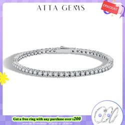 ATTAGEMS D Color Round Cut 5.0 4.0mm Moissanite Tennis Bracelet for Women Man Real 925 Sterling Silver Pass Diamond Tester Gift