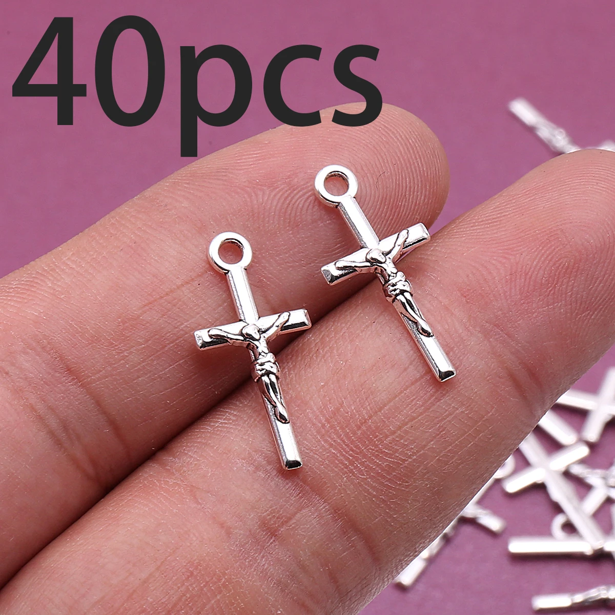 40-teiliges Set Jesus-Kreuz-Anhänger zum Selbermachen, mit Porträt-Relief-Kreuz-Design, geeignet für DIY-Armbänder, Halsketten, Ohrringe und hängende Ornamente, handgefertigte