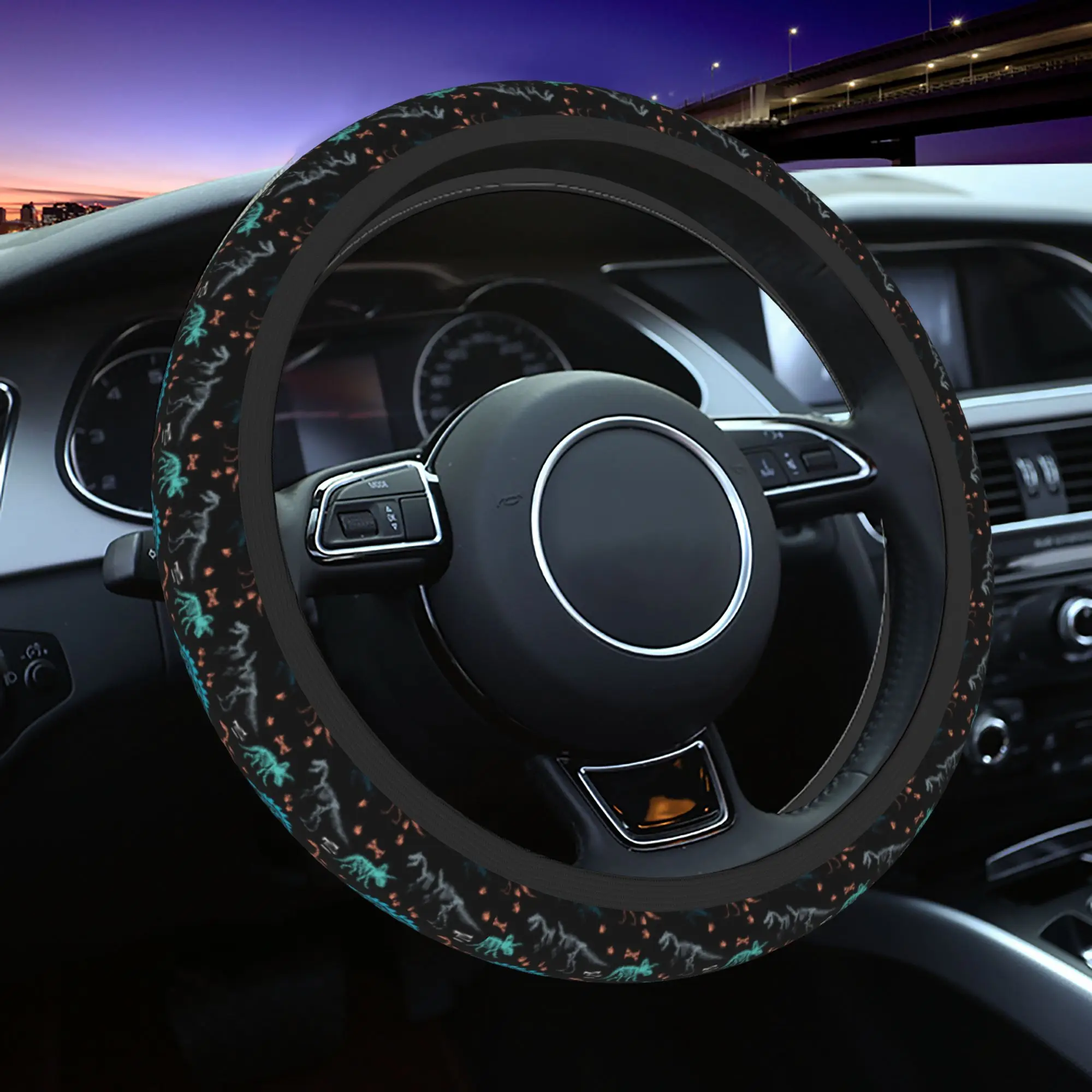 Dinosaur Skeleton Car Steering Wheel Cover 38cm Anti-slip Animal Cartoon Cute Steering Wheel Protective Cover