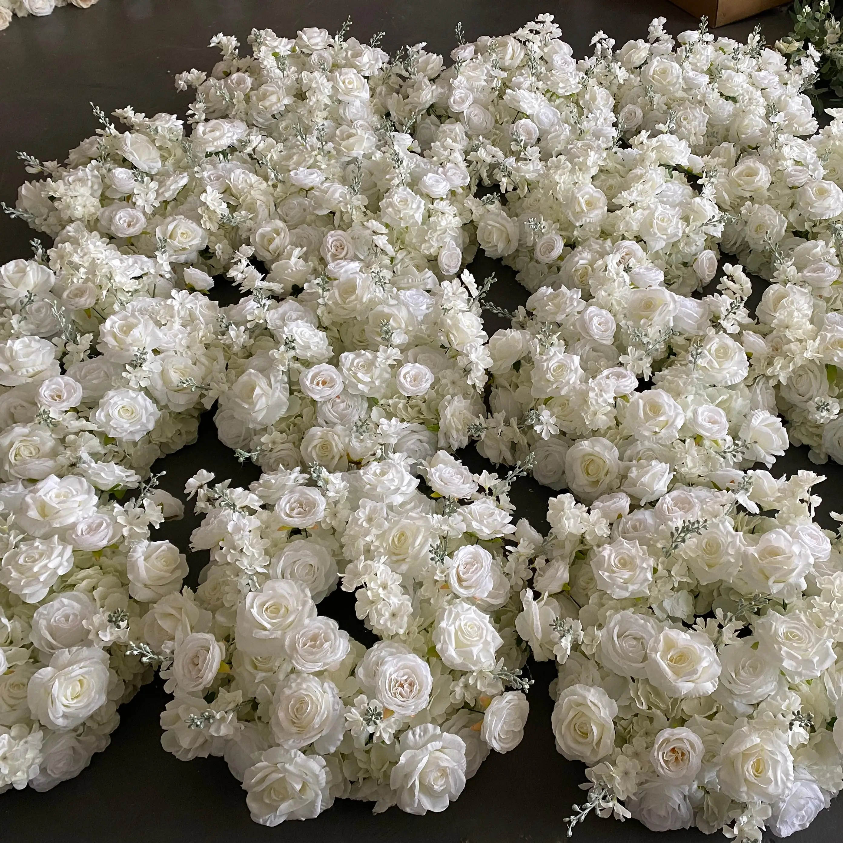 T-FT114 High Quality White Silk Rose Flower And Plants Garland Wreath Ring Wedding Event Table Centerpieces Decorations