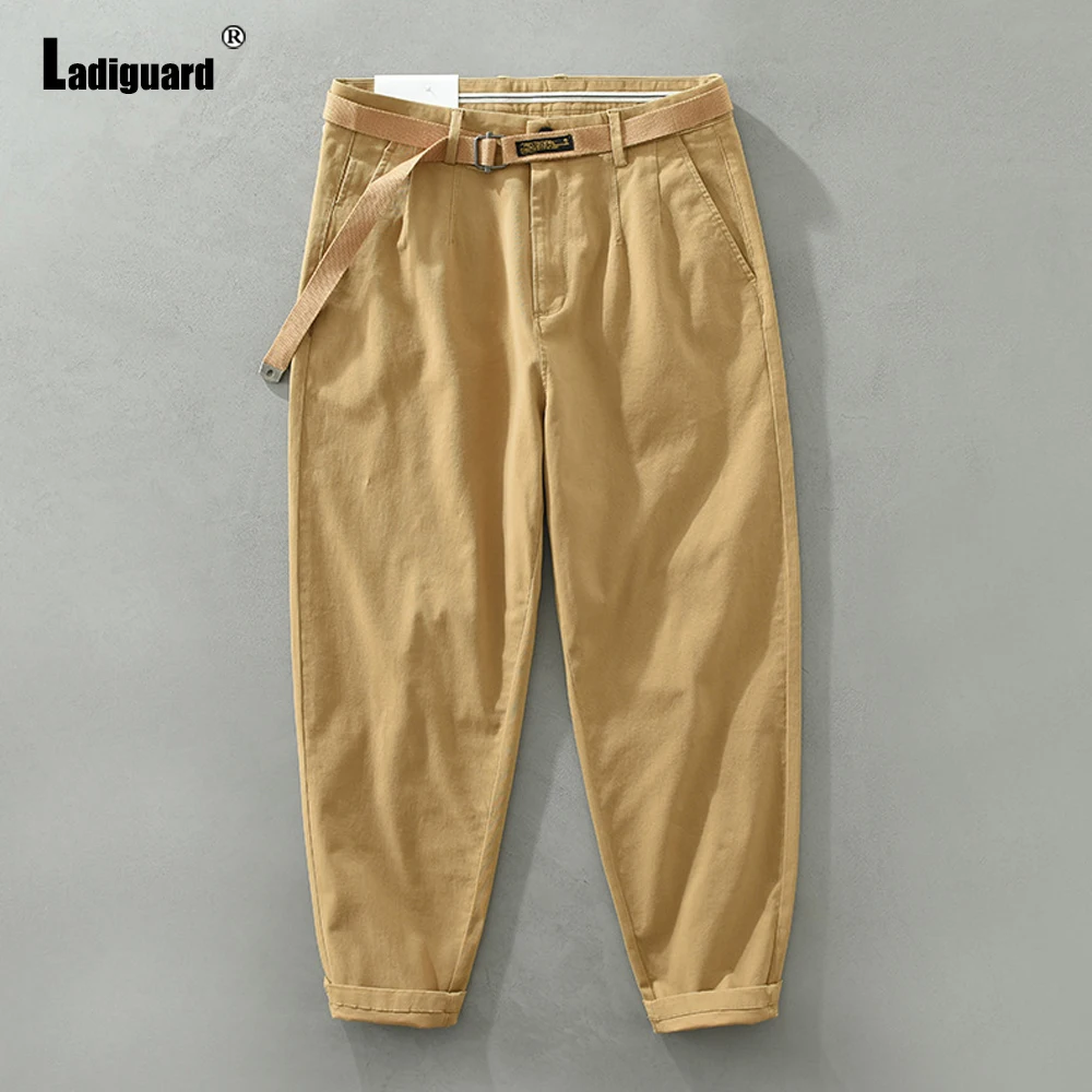 Ladiguard 2023 Harajuku Casual Pants Men Streetwear Green Khaki Soft Cotton Trousers Plus Size Mens Fashion Leisure Sweatpants