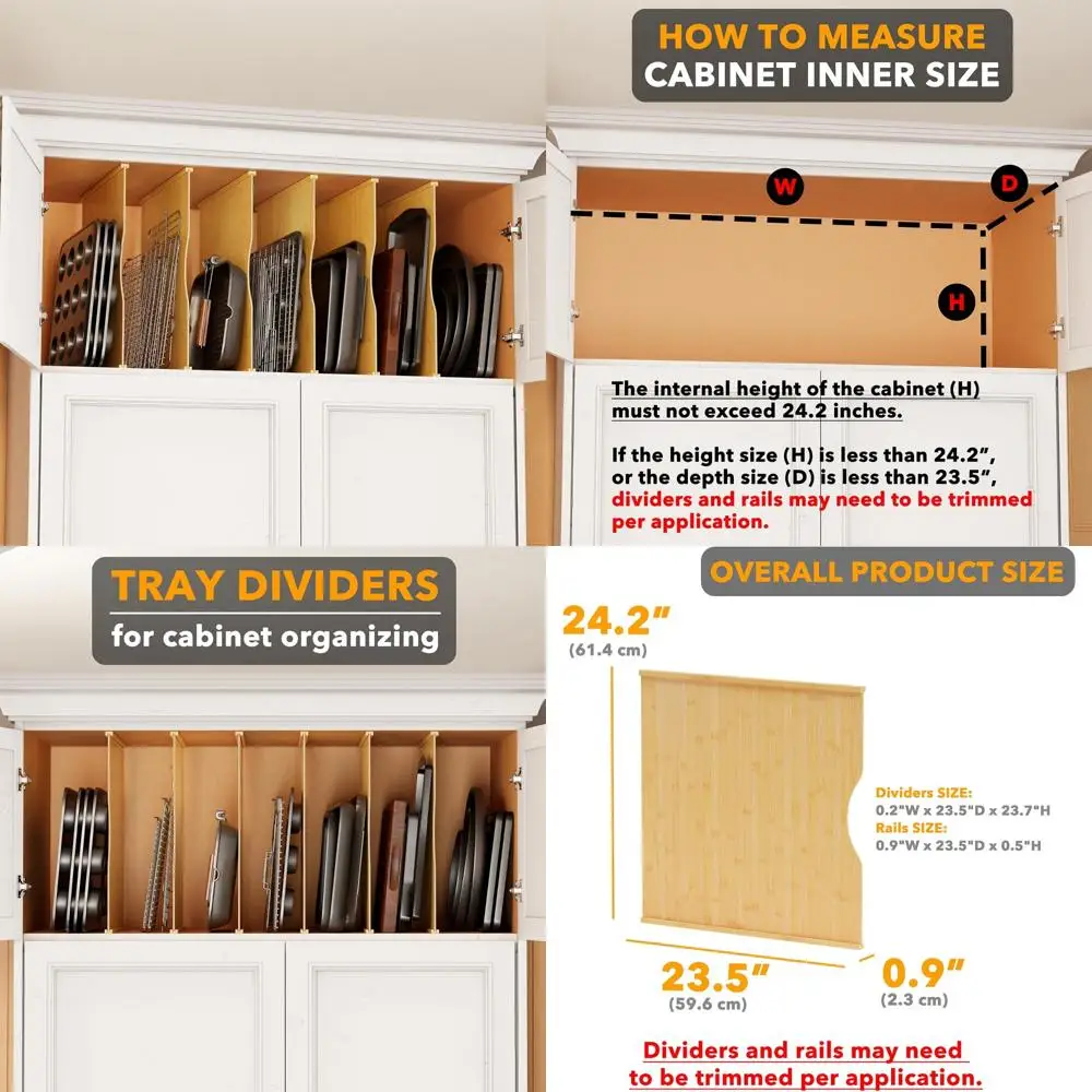 

Бамбуковый органайзер для кухонного шкафа — 6-упаковка разделителей для лотков для листов для выпечки печенья и решения для хранения сковороды