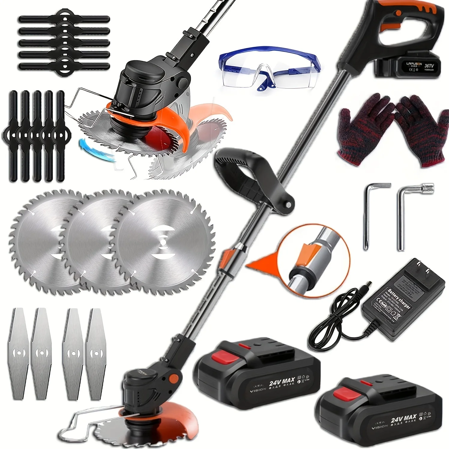 

Weed Wacker 24V Brush Cutter, Electric Weed Wacker Cordless String Trimmer With 2 Batteries, Charger, 3 Types Blades, Weed Wacker Battery Powered, Lightweight Battery Weed Wacker