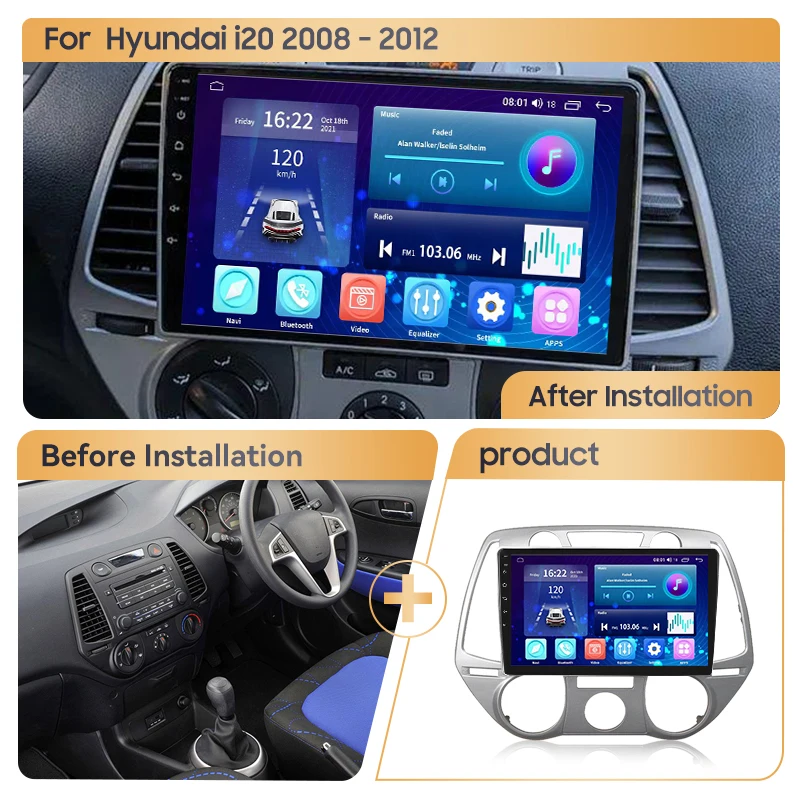 MAMSM Car Radio for Hyundai i20 2008 - 2012 9 Inch Manual Air Conditioner Android Multimedia Video Audio Player Carplay Stereo