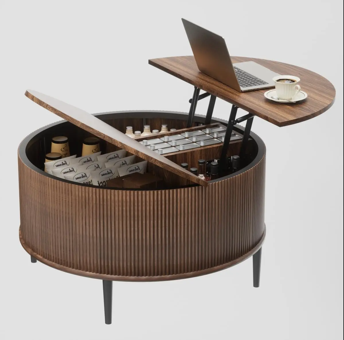 

Round Coffee Table With Storage, 31.5" Lift Top Coffee Table，Fluted Modern Wooden Center Table For Living Room, Small Space