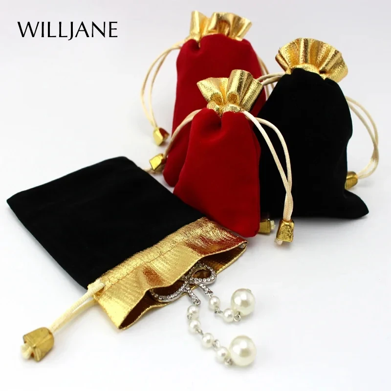 100pcs Luxury Jewellery Pouches Packing Velvet Gift Bags Wedding Jewelry Ring Necklace Bracelet Holder Drawstring Carrying Case