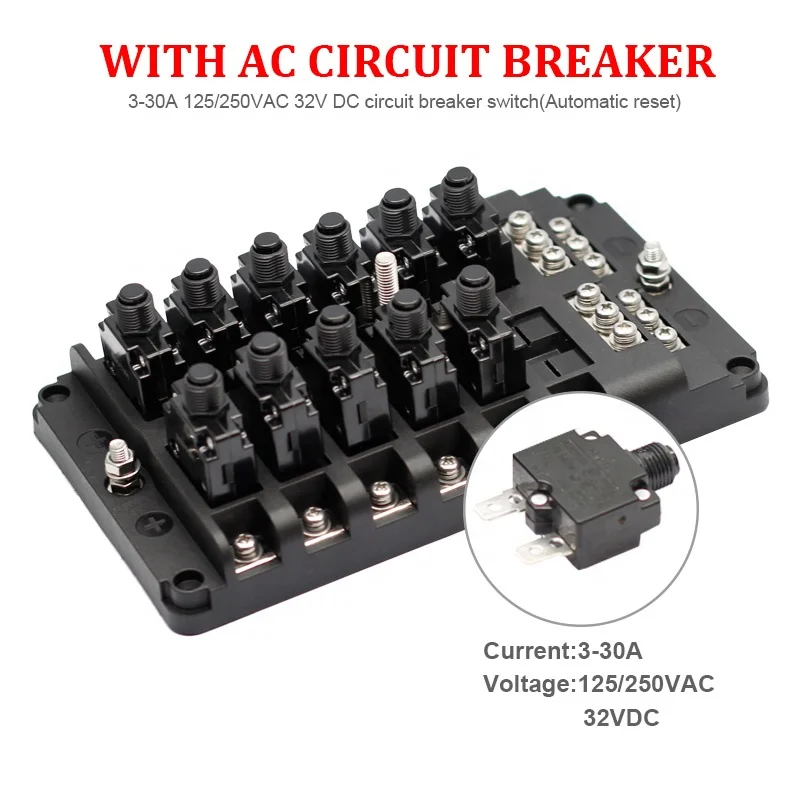 Waterproof Car Bus Marine 12 Way AC Circuit Breaker Led Indicator 32V DC Fuse Box Holder With Negative Terminal