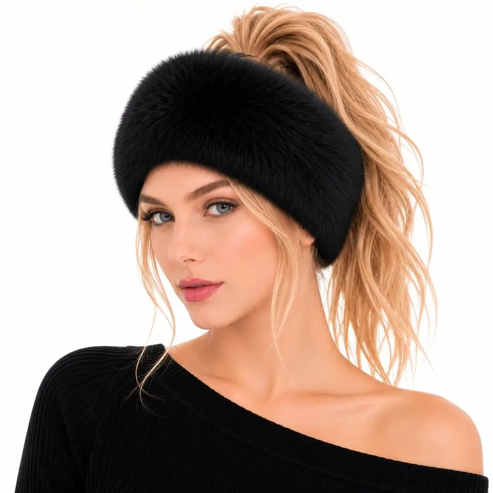 Soft Thick Furry Hairband Imitation Fox Fur Russian Style Fake Fur Hat Keep Warm Fur Headband Hat Winter