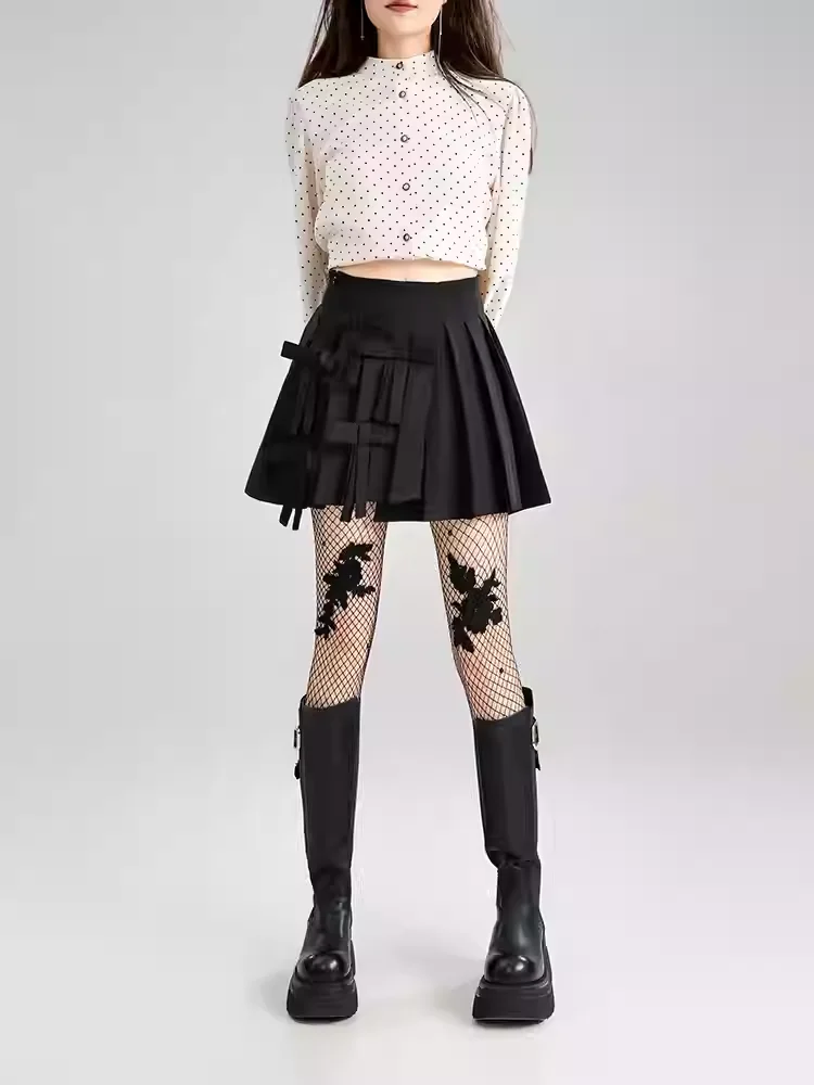 Jupes plissées à nœud tridimensionnel pour filles, douces et Sexy, tempérament, taille haute, ligne a, mode polyvalente, jupe rajeunissante, automne