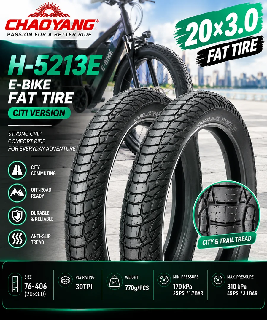 CHAOYANG H-5213E 20x3.0 Fatbike-Reifen 76-406 30TPI 770g E-Bike Fahrradreifen 2er-Pack – Detail 1