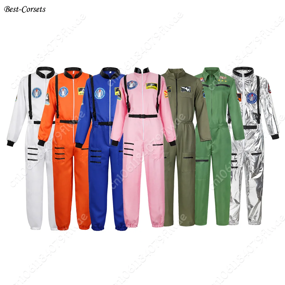 Disfraz de astronautas para hombre y mujer, traje espacial, mono de vuelo de piloto adulto con cremallera, para pareja