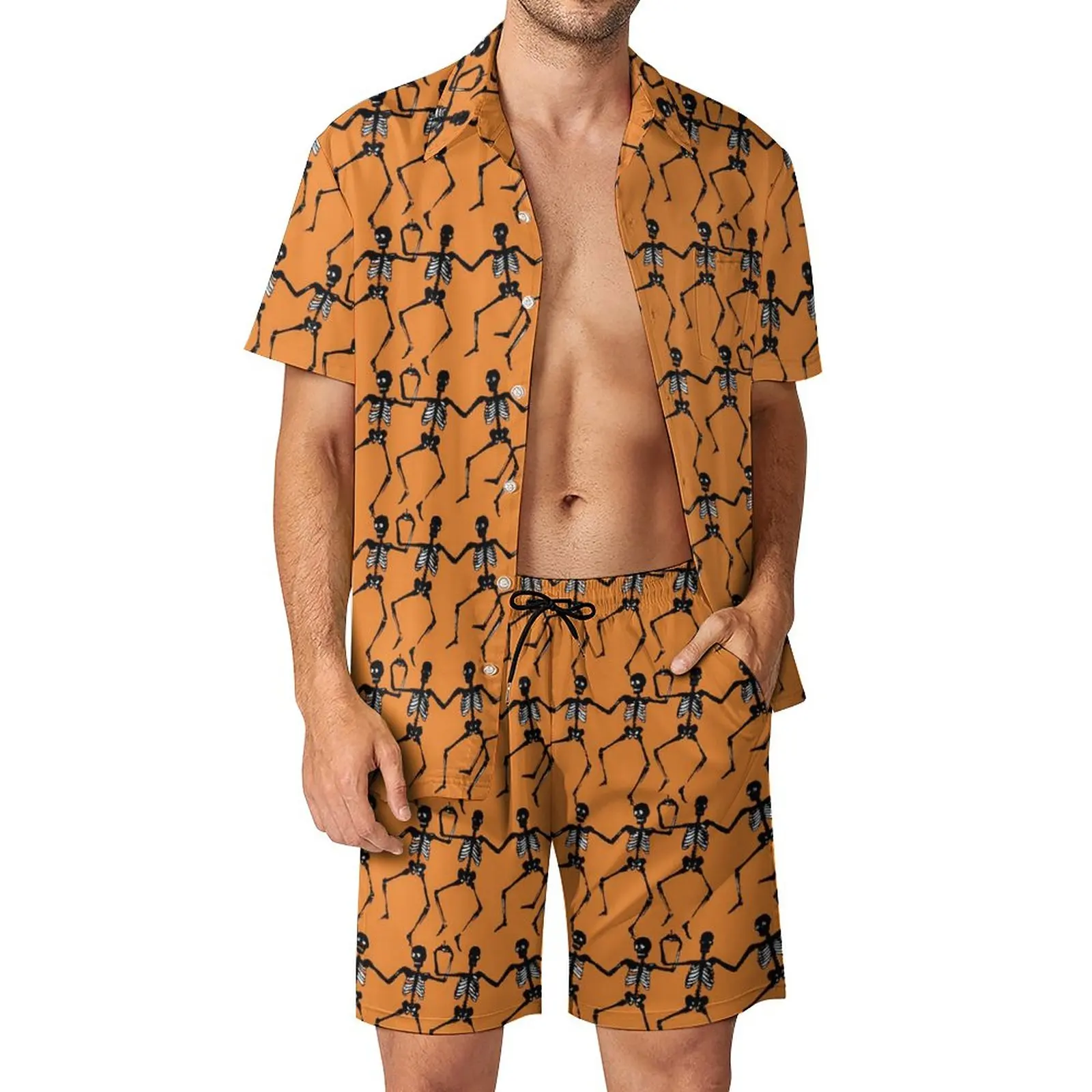 

Skeleton 3D Printing Hawaiian Shirt Men Sets Bone Skulls Casual Shirt Set Summer Pattern Shorts 2 Piece Funny Clothing Suits