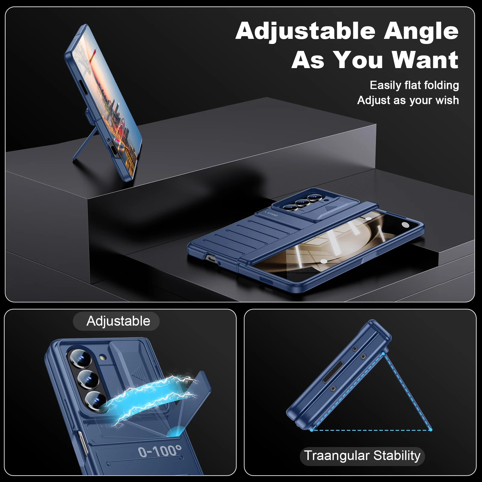 Shockproof Armor Case for Samsung Galaxy Z Fold 5 All-Inclusive Hinge Protection Case With Hidden Stand Slide Camera Lens Cover