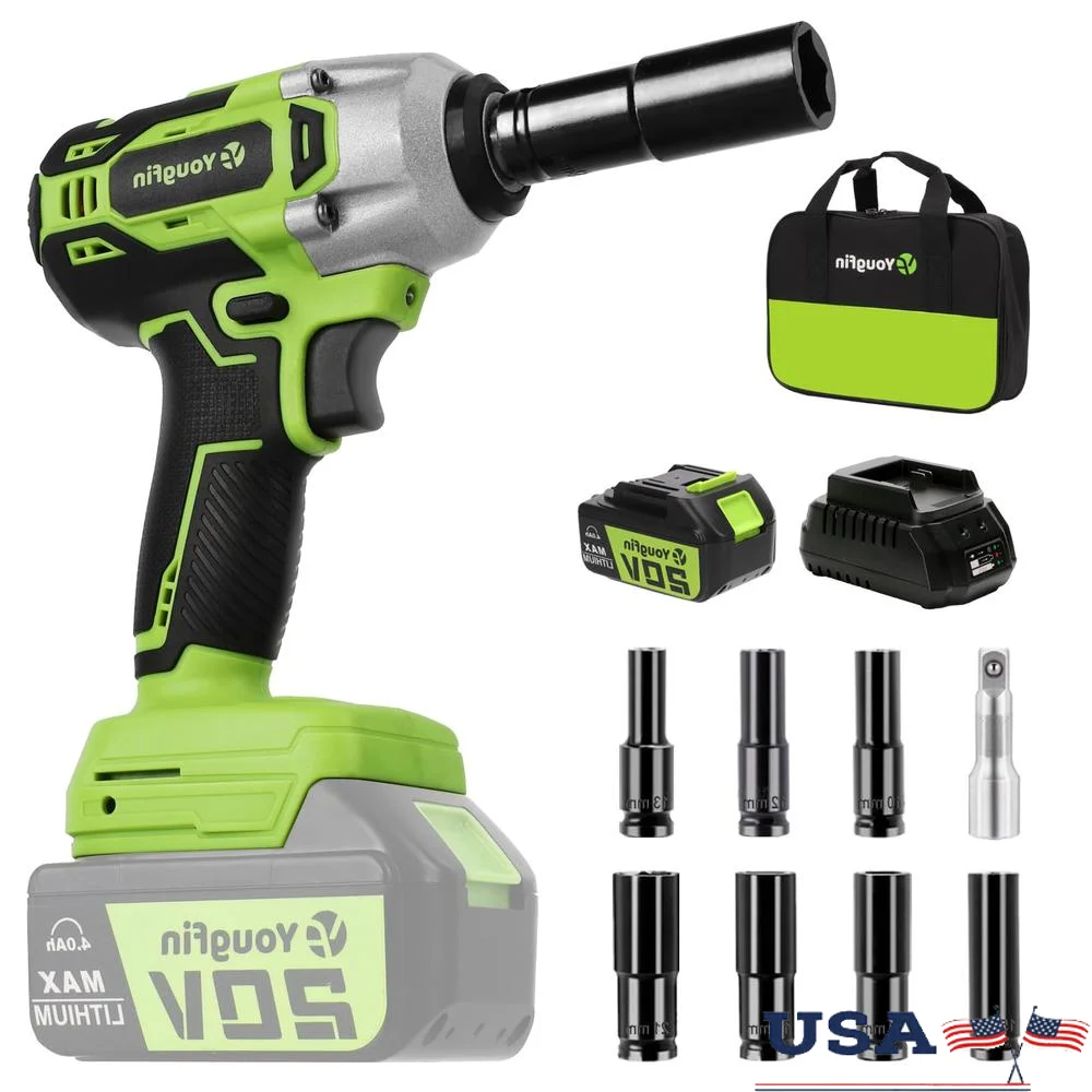 Brushless 20V Cordless Impact Wrench Kit 400N.M 4.0Ah Battery Power Impact Gun 1/2