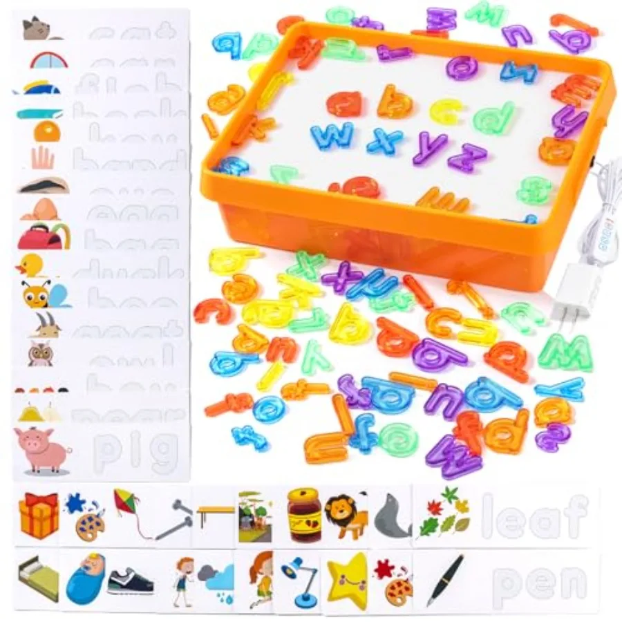 

Light Table for - Light Box Playset - 78 Pcs Lowercase Letters and 36 Flash Cards Shine Bright Tracing Sensory Table for Toddle