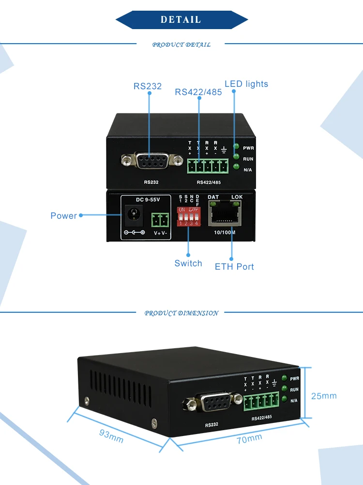 harga murah RS232/422/485 ke server serial konverter ethernet
