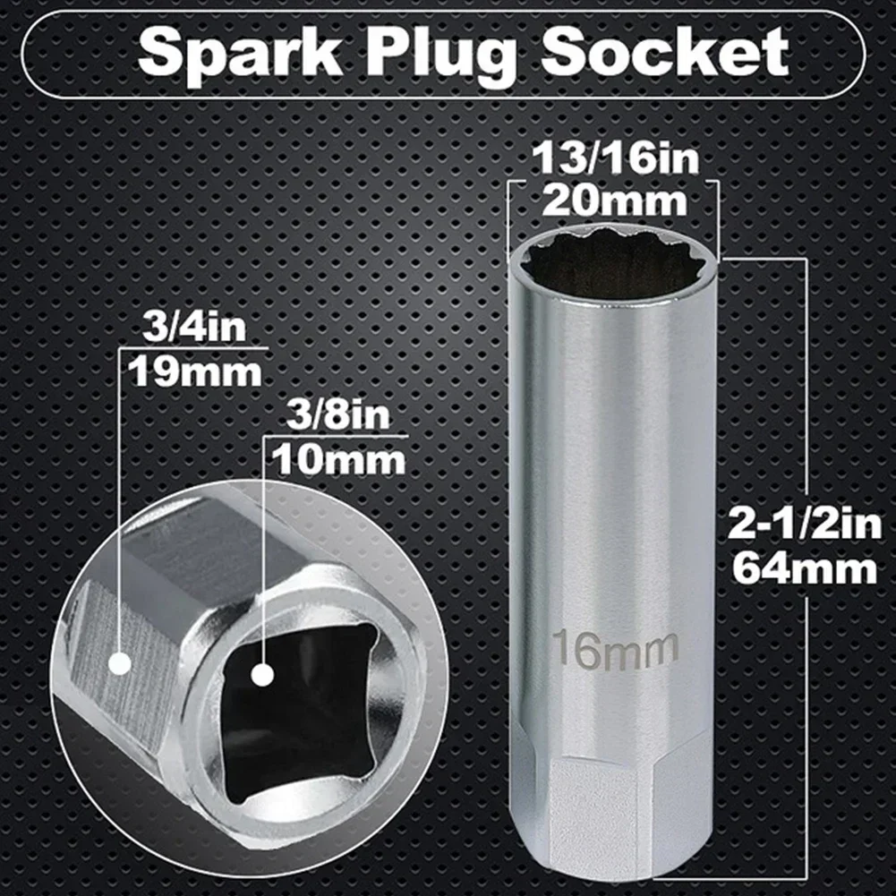 Spark Plug Socket 14mm &16mm Connector 3/8 Inch Drive 12 Point Chrome Steel Spark Plug Sleeve Wrench Spring Clips Removal Tools