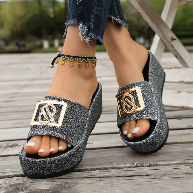

Versatile Wedge Slippers Summer New Round Toe Open Toe Platform Non-Slip Plus Size Pumps