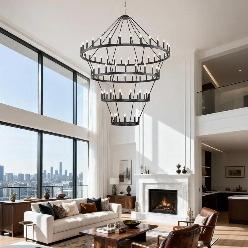 

70.87 Inch 4 Tier Wagon Wheel Chandelier, Black Metal 60 Light Industrial Fixture for High Ceiling Living Room, Dining Room,