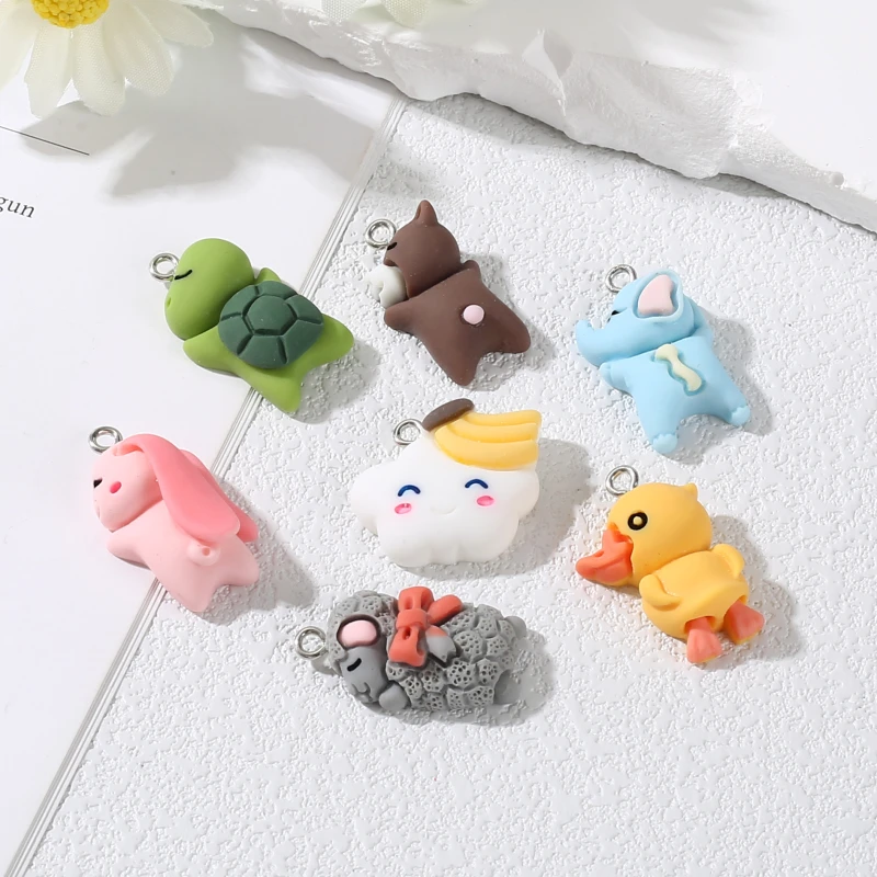 10Pcs Resin Pendant Cartoon Turtle Bunny Elephants Charm For Handmade Jewelry Making DIY Bracelet Necklace Earrings Accessories