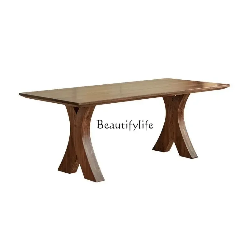 

LJYNew black walnut dining table log eating table household dining table rectangle