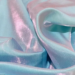 Crystal Iridescent Glass Silk Satin Fabric Glitter Glossy Gradient Holographic Material, Sewing Shirt And Wedding Party Dress