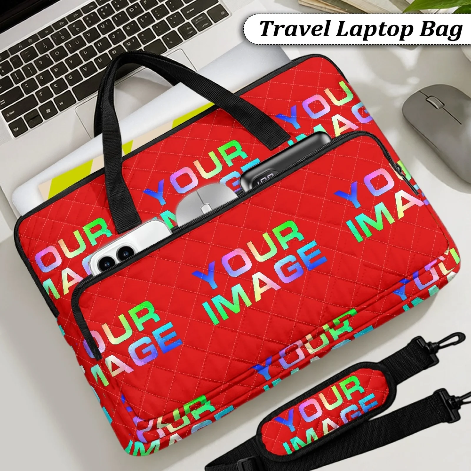 Print On Demand 14-16 inch Universal Business Commuter Quilted and Embroidered Laptop Bag For Macbook Air Xiaomi Lenovo Dell