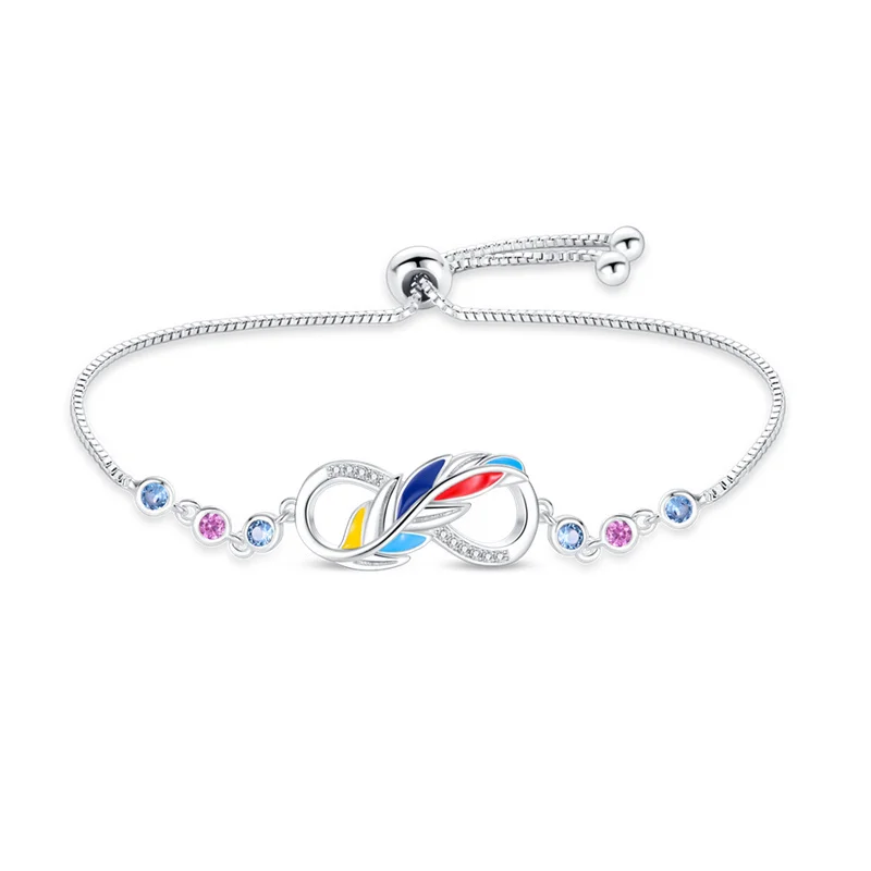 Pink Cherry Blossom Blue Eyes Love 925 Sterling Silver Bracelet Sparkly Zircon Bracelet Valentine\'s Day Gift Jewelry For Ladies