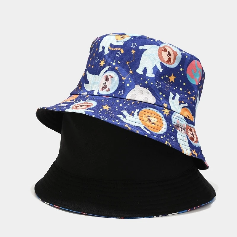 Space Print Bucket Hat For Women Men, Cute Astronaut Animal & Planet Pattern Fisherman Cap, Casual Outdoor Sun Hat For Teens