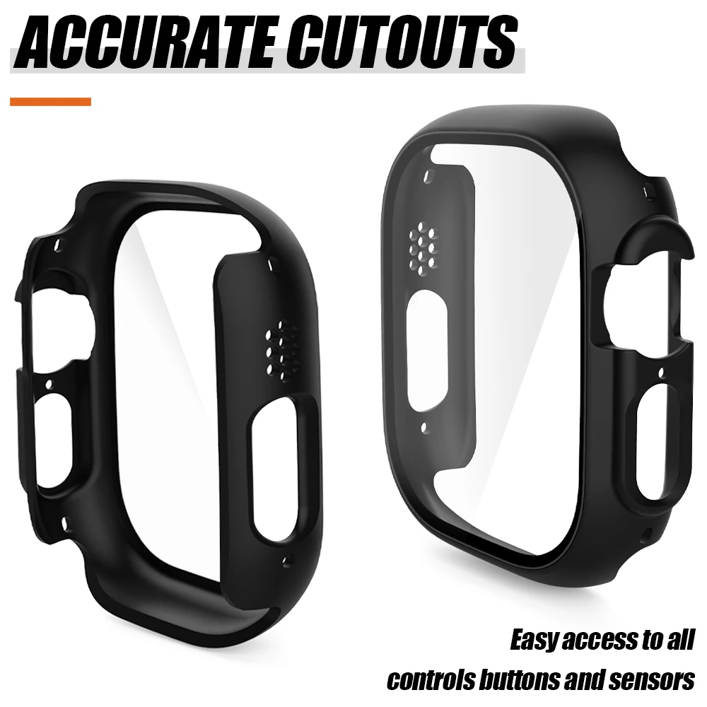 Glass+Case for Apple Watch Ultra 2 49mm Smartwatch Case Screen Protector Bumper Tempered Protective Cover for iwatch Ultra 49mm