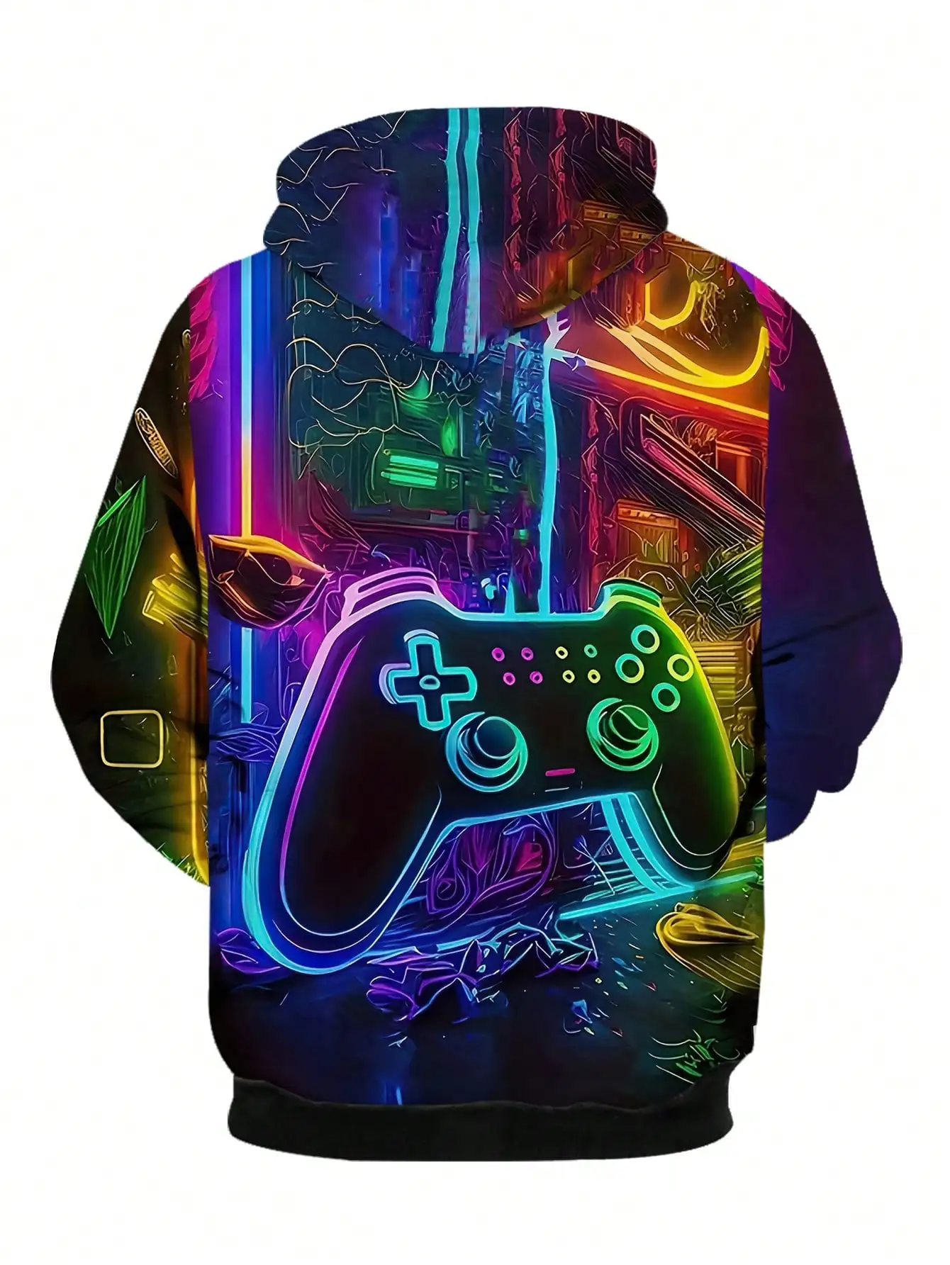 เสื้อฮู้ดดี้ลายคอนโทรลเลอร์เกม 3 มิติ สำหรับผู้ชาย สไตล์ไซเบอร์พังก์ สตรีทแวร์ เสื้อแขนยาวลำลองสำหรับฤดูใบไม้ร่วง