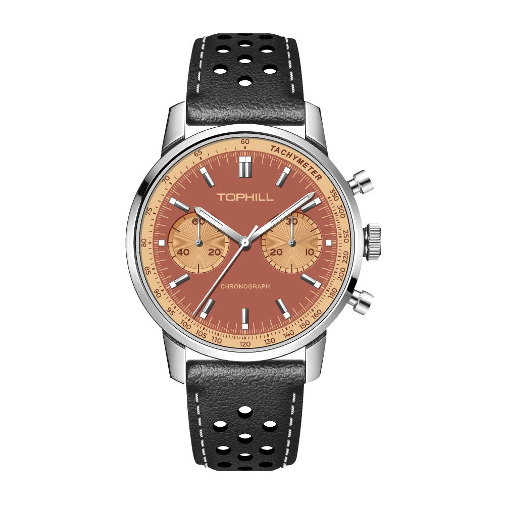 TOPHILL 40mm Chronograph Watch Mechanical Pilot 1963 ST1901 Hand