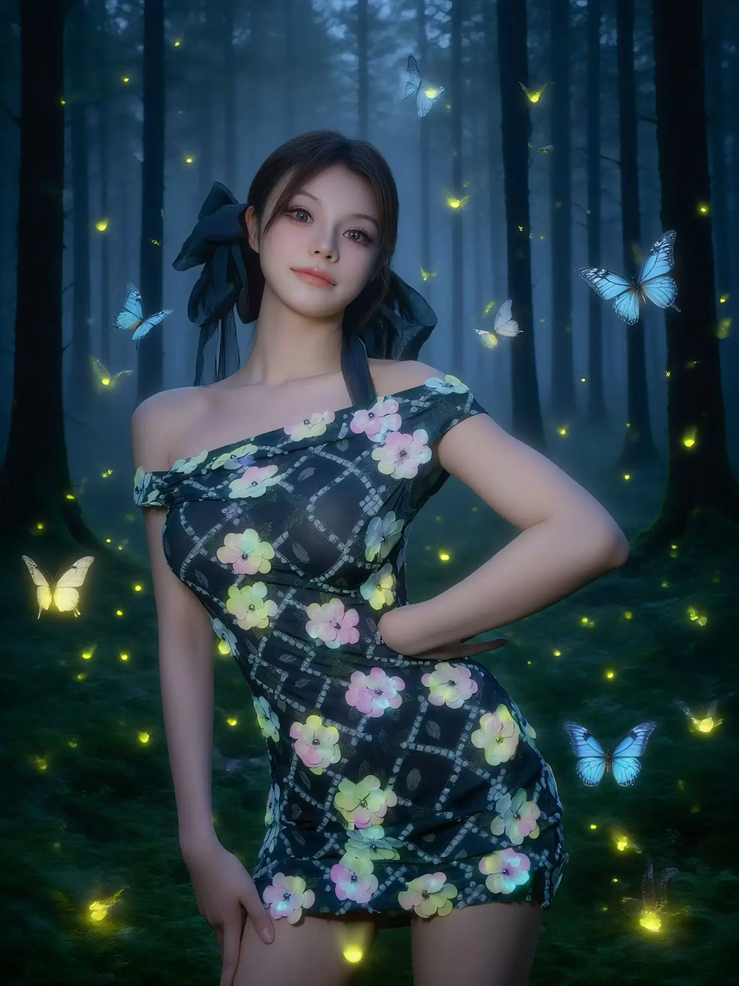 

Yinghuochong Elegant Women Evening Dress One Shoulder Flower Shell Black Transparent Mesh Dress Prom gowns Bar Performance Dress