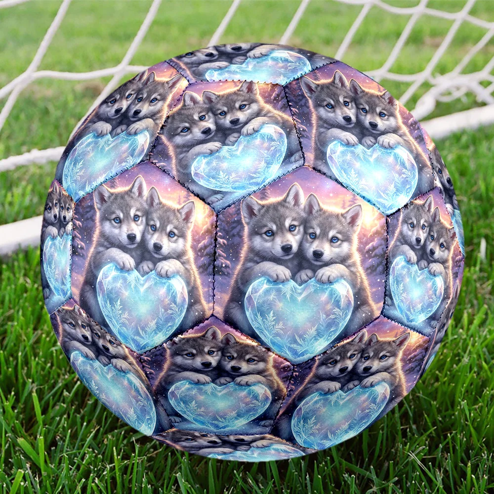 1PC Two animals and love Indoor Soccer Ball Colorful Machine Stitched PVC Competition Ready Durable High-Bounce