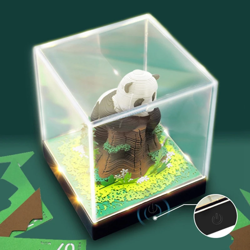 3D Panda calendário com luz, escultura em papel arte, pedaço do tempo, presentes DIY, decoração desktop, 2024