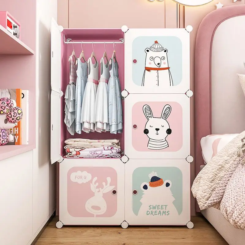 Children Wardrobe Clothes Folding Cabinets Simplicity Durable Cube Splice Storage Locker Foldable Dustproof Bedroom Furniture