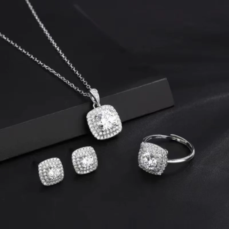 KNOW DREAM Ladies' Fashion Accessories Party Jewelry Shining Diamond Necklace Ring Earrings 3-Piece Set