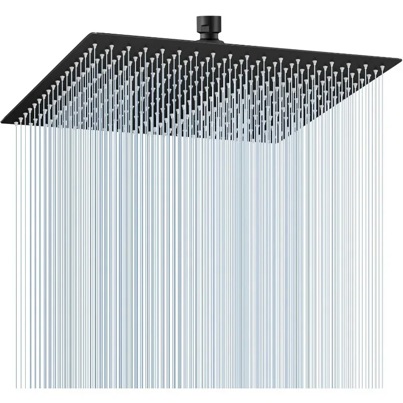 16 inch Matte Black Large Rain Shower Head - All Metal 304 Stainless Steel, Full Body Rainfall Shower with 324 Silicone Nozzles