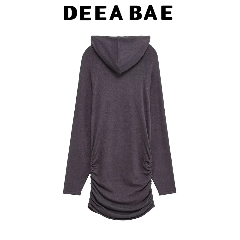 디에바에 2025 가을 신상 여성 의류 패션 기품 있는 심플 니트 후드 긴팔 미니 드레스