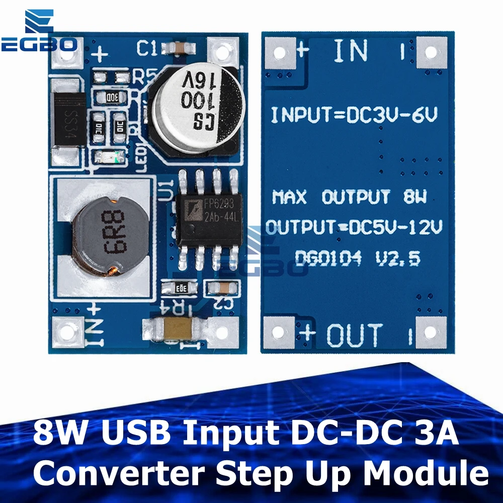 EGBO 8W USB Input DC-DC 3V-6V to 12V  3A Converter Step Up Power Supply Boost Module 3.7v lithium battery USB charger Board