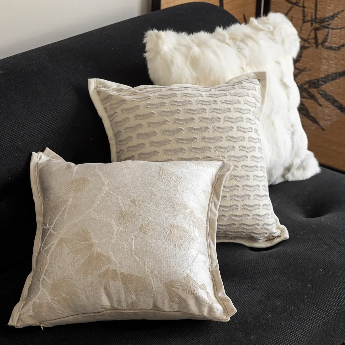 French Luxury Relies on Cushion Covers Oat Beige Three-dimensional Texture Jacquard Pillow Cover Modern Home Decor