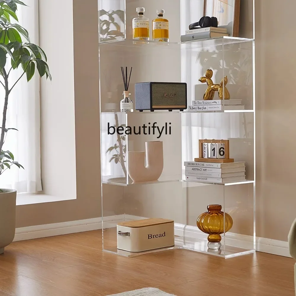 xzAcrylic Shelf Floor Corner Bookcase Locker Corner Storage Cabinet Household Multi-Layer